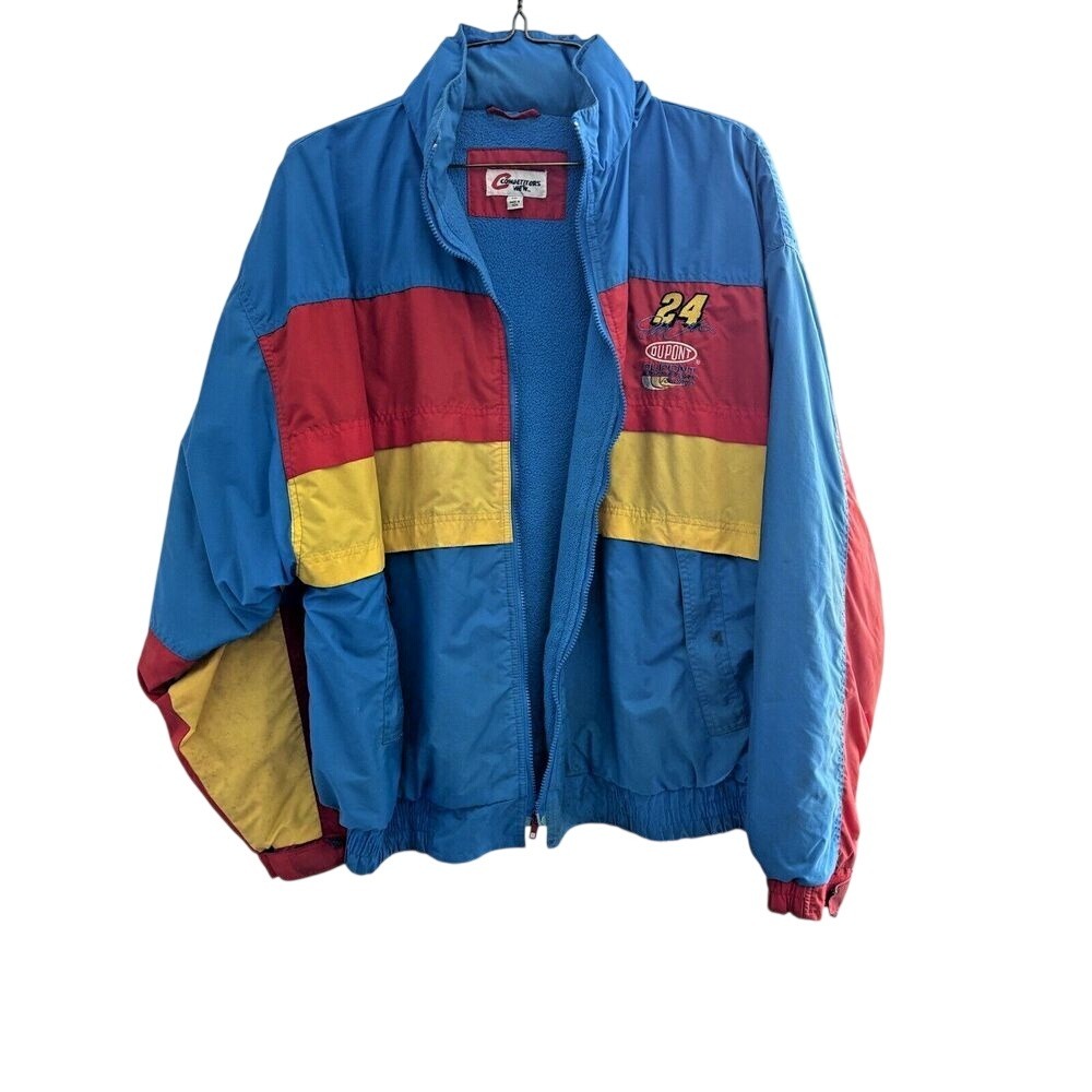 Vintage Jeff Gordon NASCAR Jacket Competitors View DuPont 24 Blue Red XL 90s